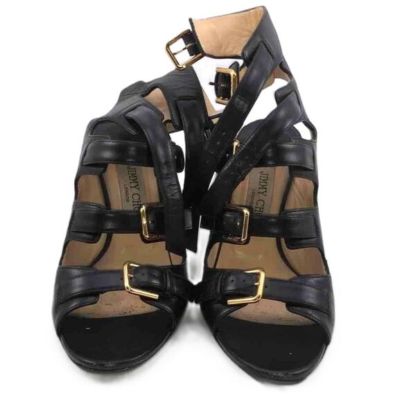 Jimmy Choo Black Trick Gladiator Multi Buckle Logo High Heel Sandals 38 (7.5) - Picture 3 of 6
